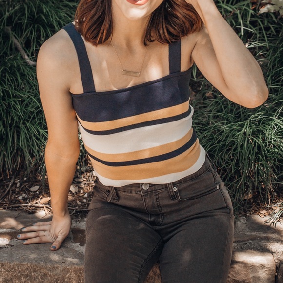NEW // Striped Crop Top - Mustard/Navy - Picture 3 of 7